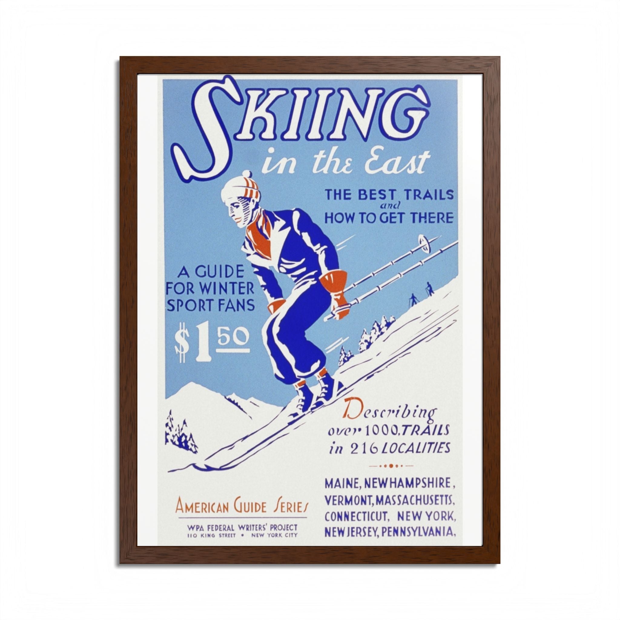 Skiing Adventure Framed Poster, Vintage Ski Print, Winter Decor, Sports Wall Art, Gift for Ski Lovers, Skiing in the East