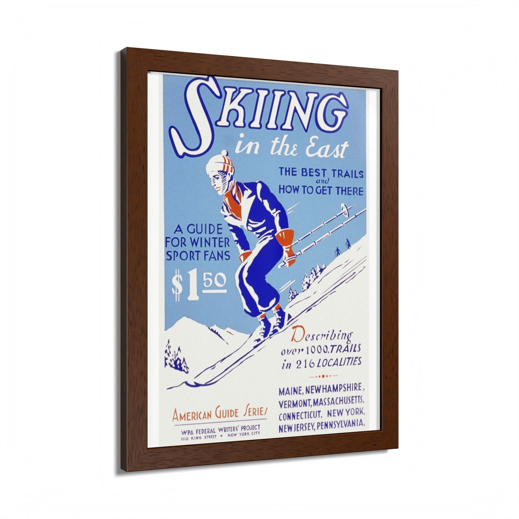 Skiing Adventure Framed Poster, Vintage Ski Print, Winter Decor, Sports Wall Art, Gift for Ski Lovers, Skiing in the East