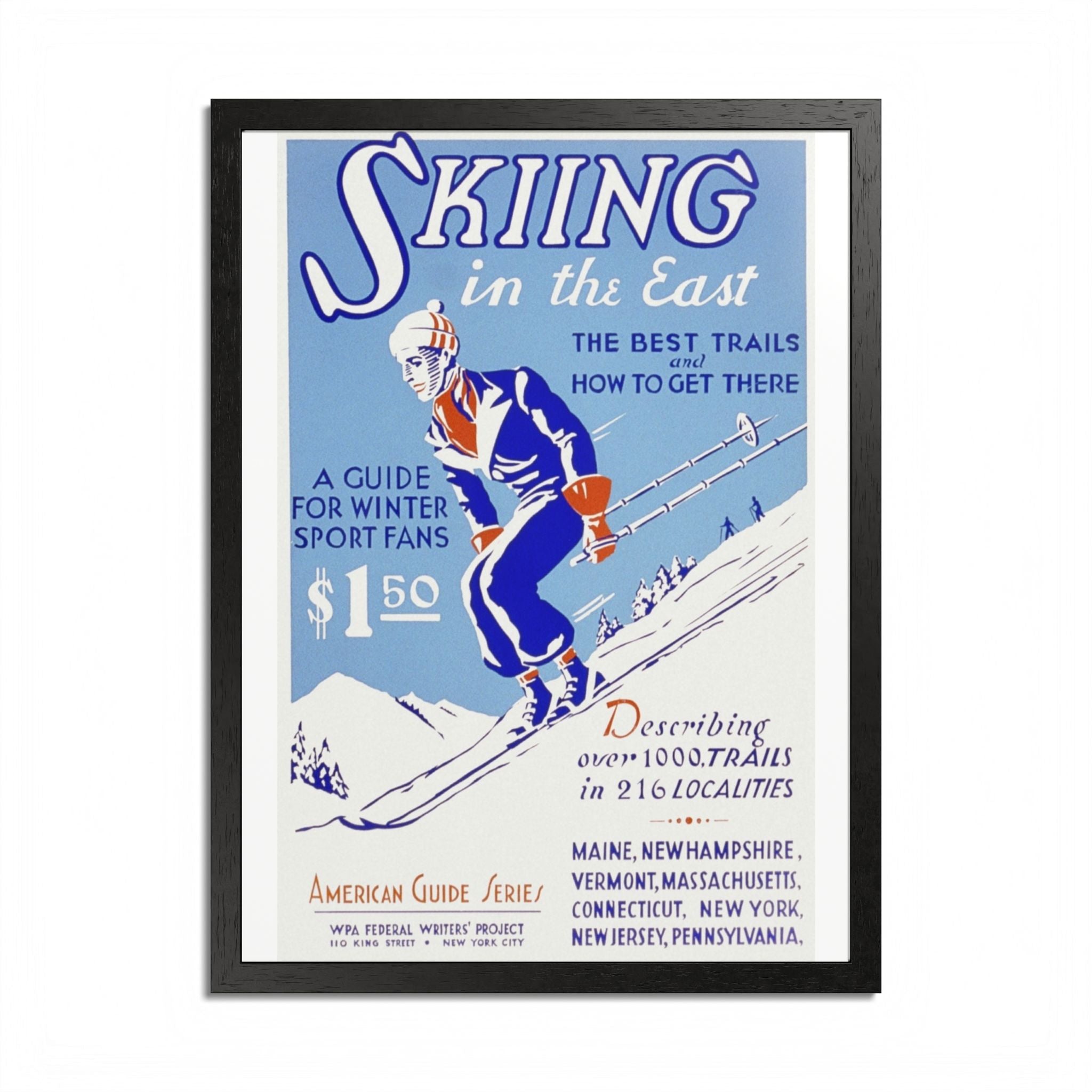 Skiing Adventure Framed Poster, Vintage Ski Print, Winter Decor, Sports Wall Art, Gift for Ski Lovers, Skiing in the East