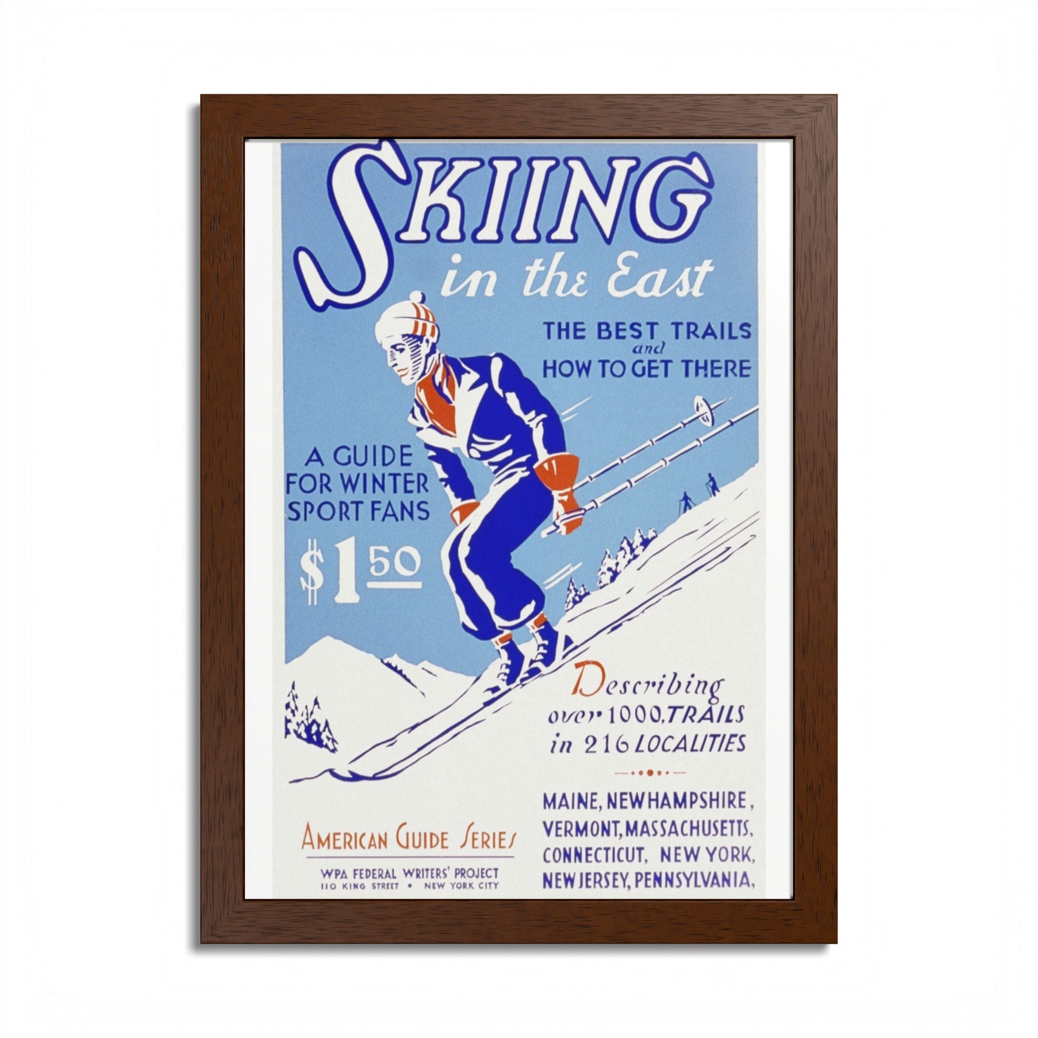Skiing Adventure Framed Poster, Vintage Ski Print, Winter Decor, Sports Wall Art, Gift for Ski Lovers, Skiing in the East