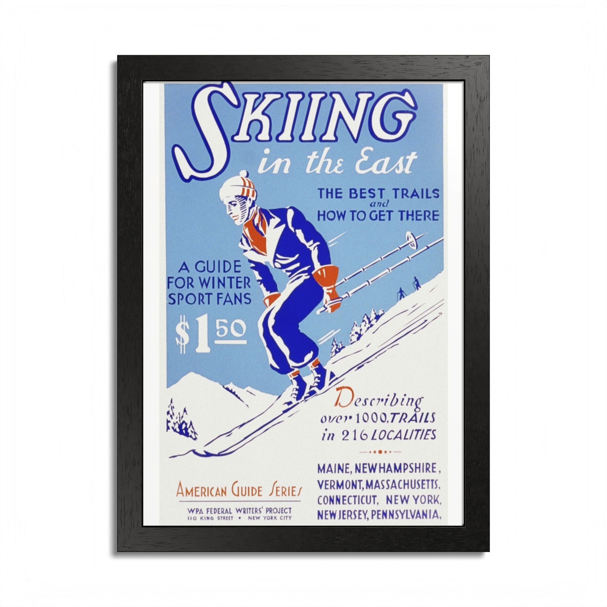Skiing Adventure Framed Poster, Vintage Ski Print, Winter Decor, Sports Wall Art, Gift for Ski Lovers, Skiing in the East