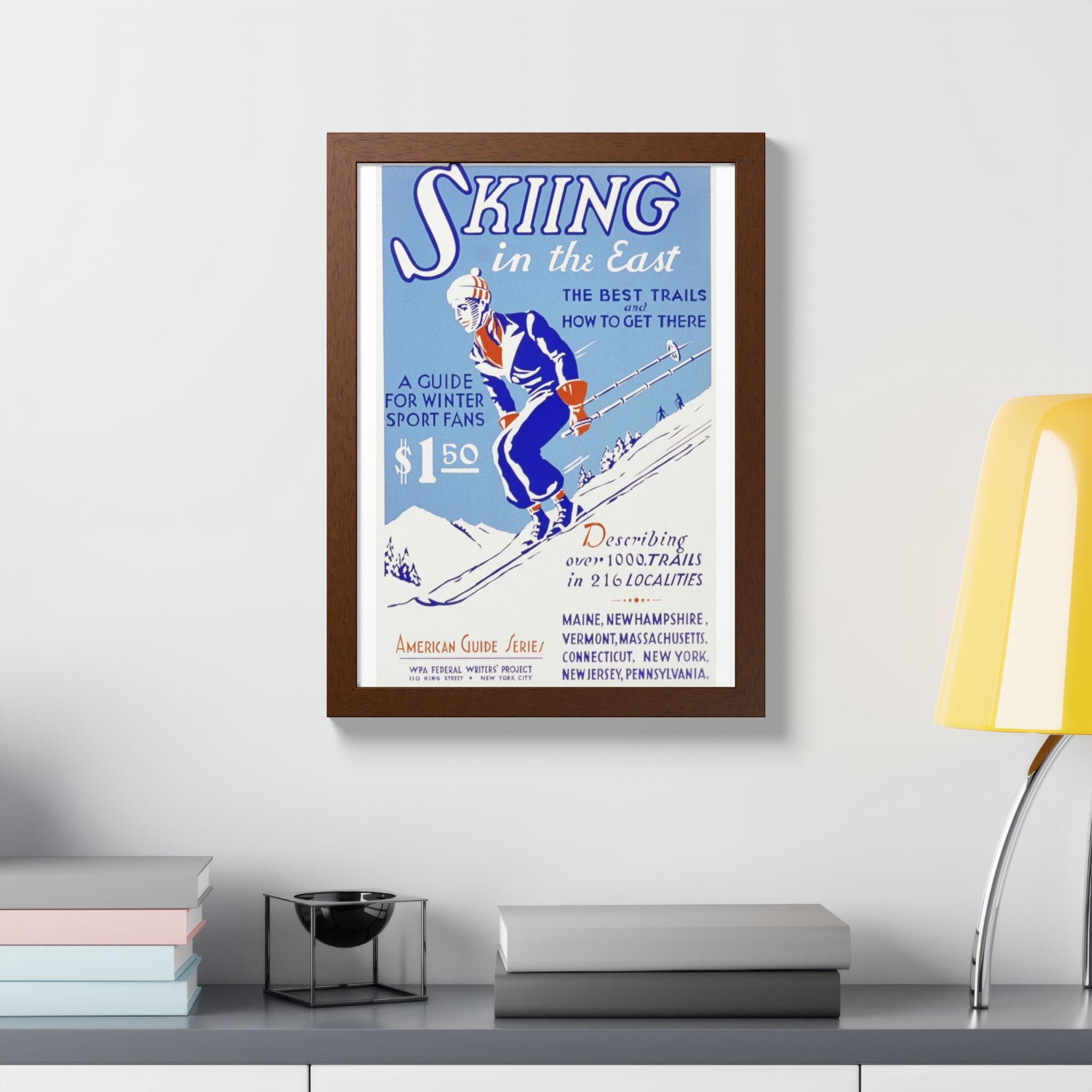 Skiing Adventure Framed Poster, Vintage Ski Print, Winter Decor, Sports Wall Art, Gift for Ski Lovers, Skiing in the East