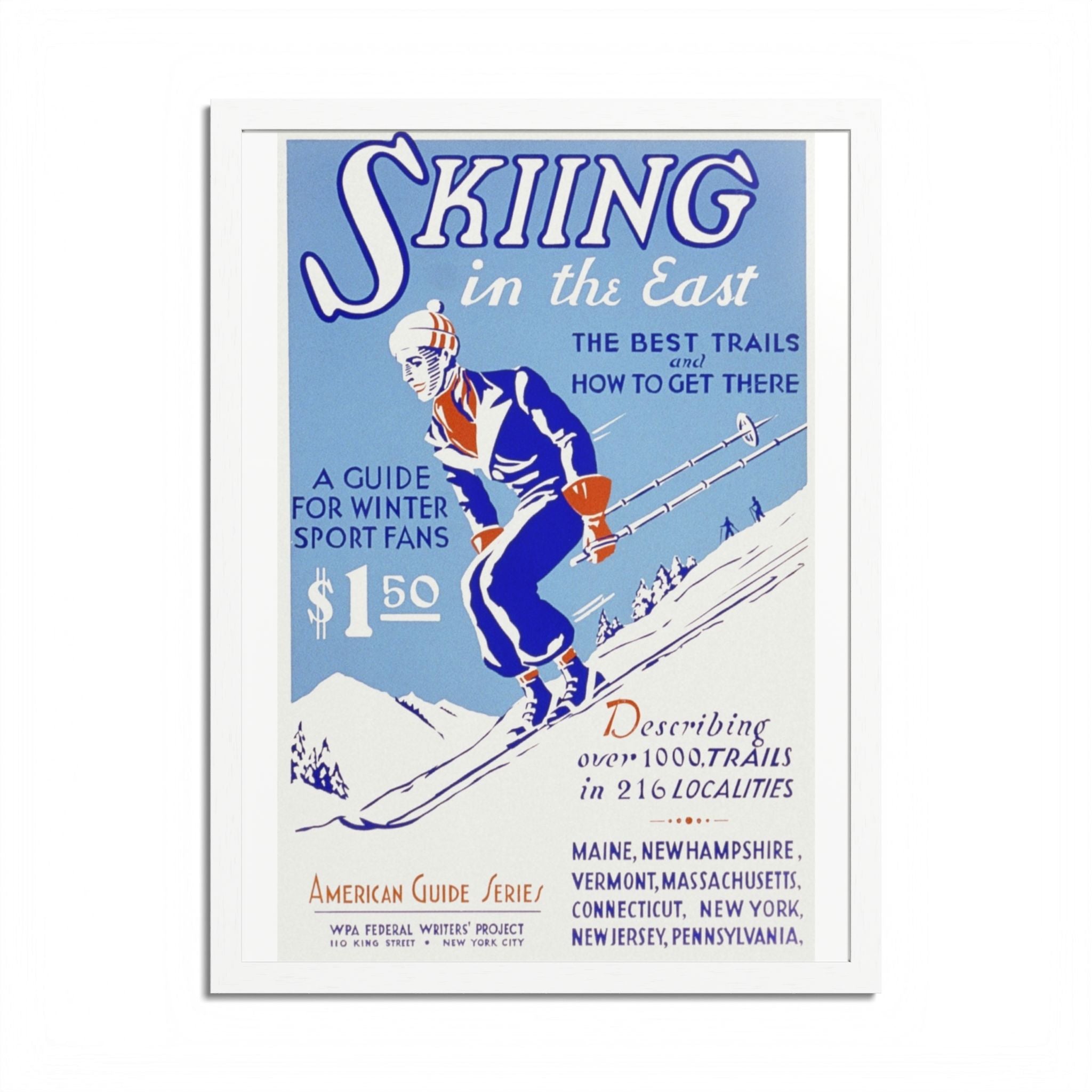 Skiing Adventure Framed Poster, Vintage Ski Print, Winter Decor, Sports Wall Art, Gift for Ski Lovers, Skiing in the East