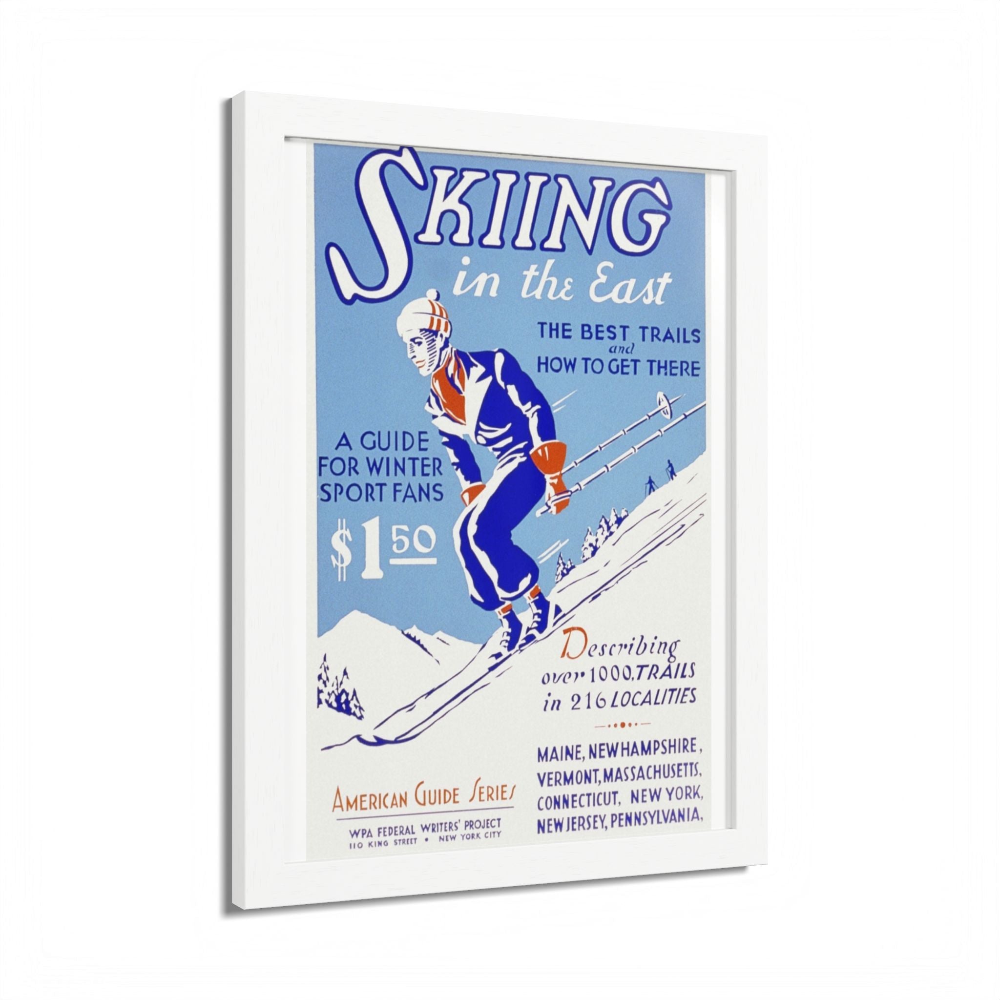 Skiing Adventure Framed Poster, Vintage Ski Print, Winter Decor, Sports Wall Art, Gift for Ski Lovers, Skiing in the East